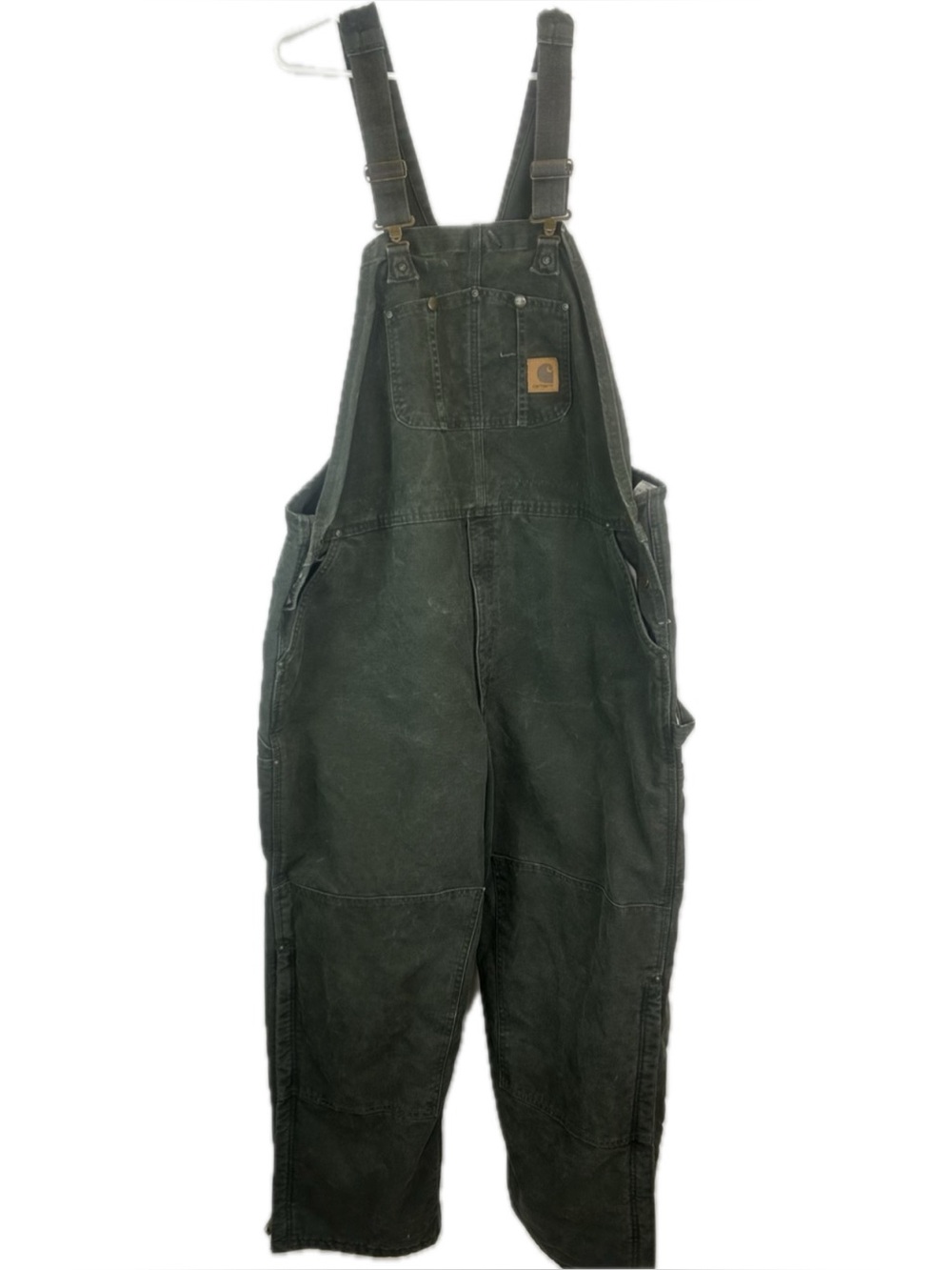 VTG Carhartt R27 MOS Green Quilted Insulation Double Knee Bib Overalls USA Sz 50